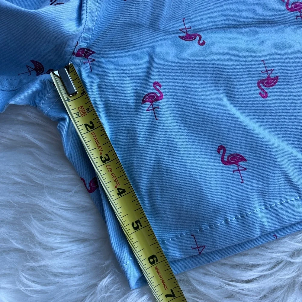 🆕 Drill Clothing Company Cotton Shorts Blue Men’s Metallic Pink Flamingos Size M